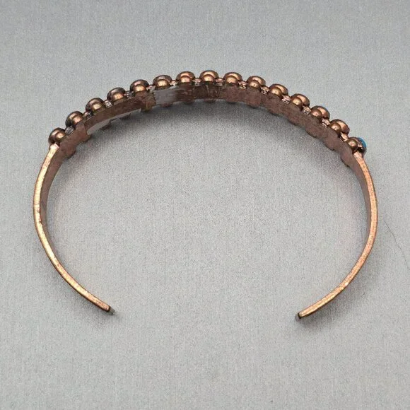 VTG Southwestern Copper Turquoise Cuff Bracelet 6.5" Signed WMCO Saw Tooth Bezel - Picture 4 of 9